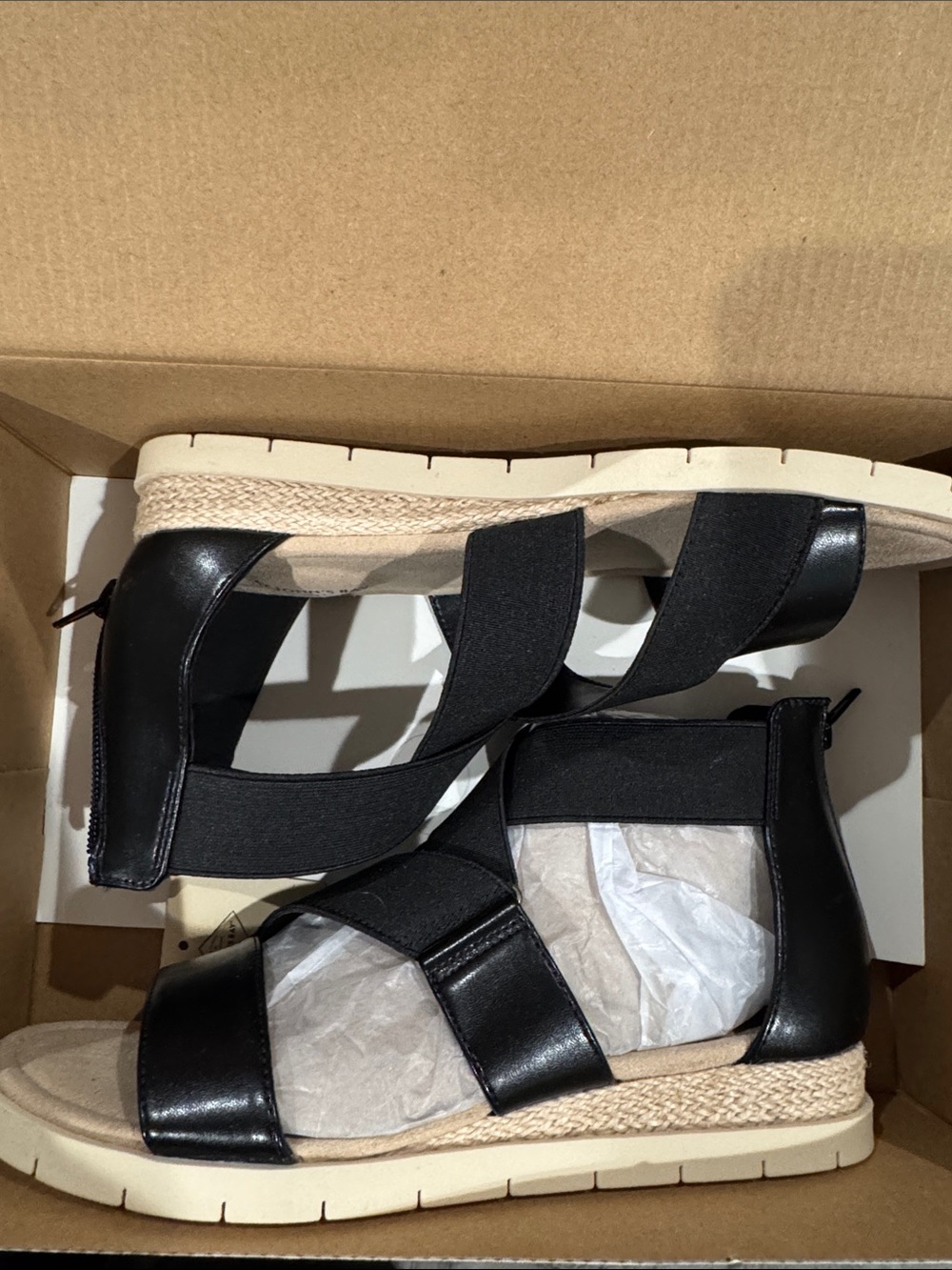 St. John's Bay Black Strappy Espadrille Wedge Sandals